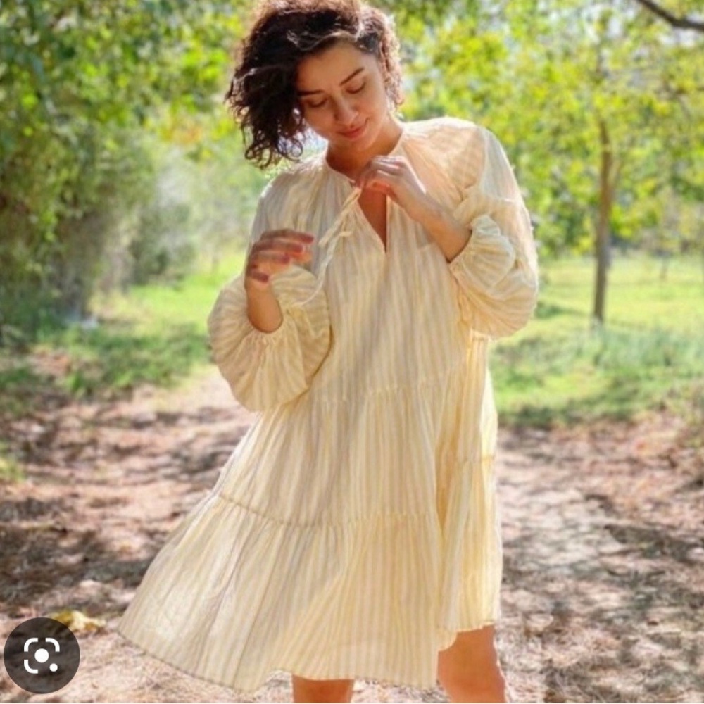 H&M Yellow Stripe Peasant Dress